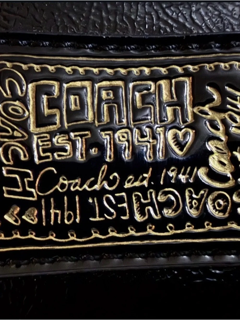 Coach Poppy Black Liquid Gloss Shoulder Bag w/ Glitter Tag & Dust Bag